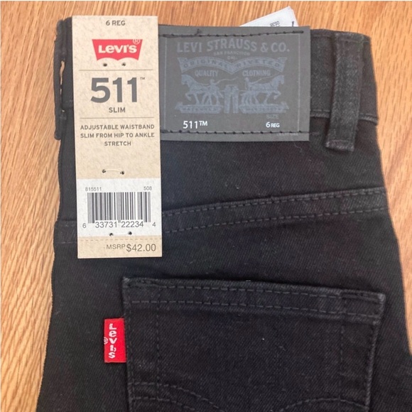 Levi’s 511 Slim Jeans Kids Size 6 Regular Black Adjustable Waist NEW - Picture 7 of 7